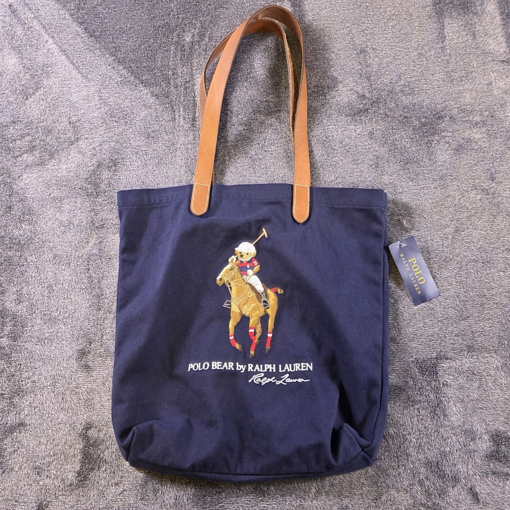 Ralph Lauren Polo Bear Tote Bag Leather Straps Big Pony Riding Bear
